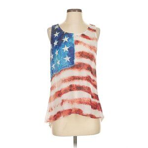 Womens American Flag Sheer Hi-Low Tank Top Size M 4th of July Patriot Trump Maga